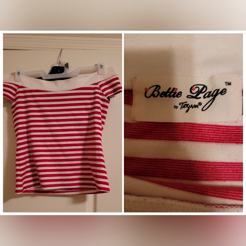 Bettie Page off the shoulder striped blouse